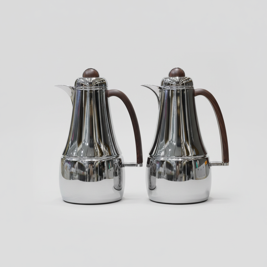 طقم دِلَّة المَرْجَان – قهوة وشاي (1L + 1L) – فضي كروم