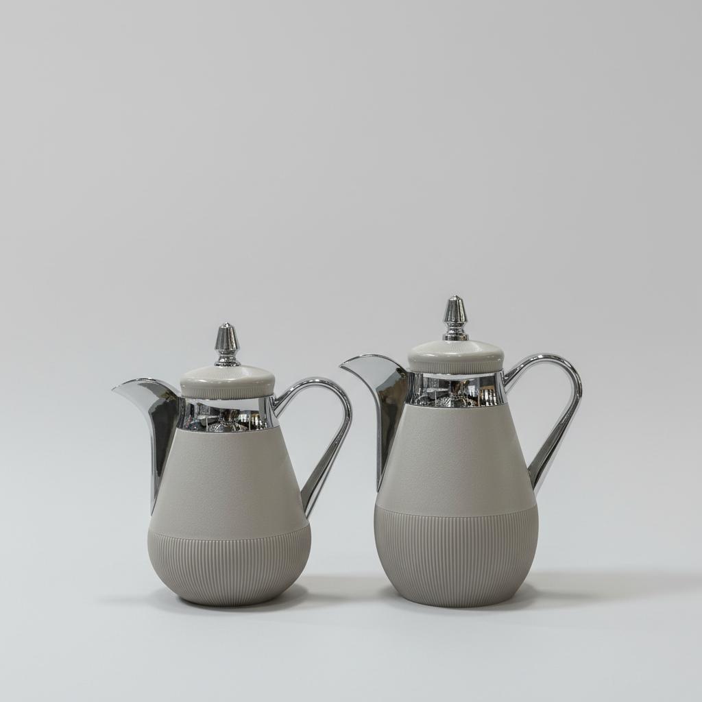 طقم دِلَّة الفُسَيْفِساء – قهوة وشاي (350ml + 500ml) – أبيض مزخرف