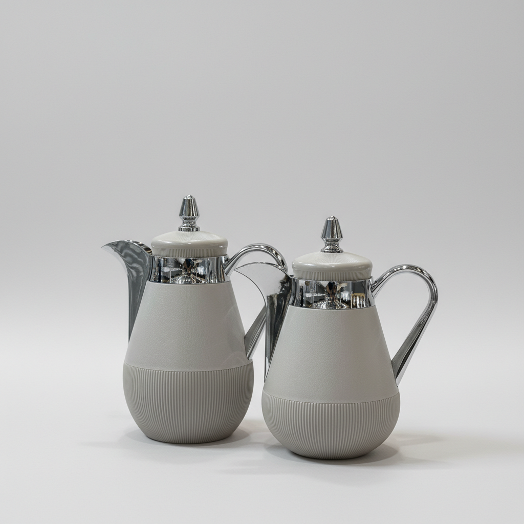 طقم دِلَّة الفُسَيْفِساء – قهوة وشاي (350ml + 500ml) – أبيض مزخرف