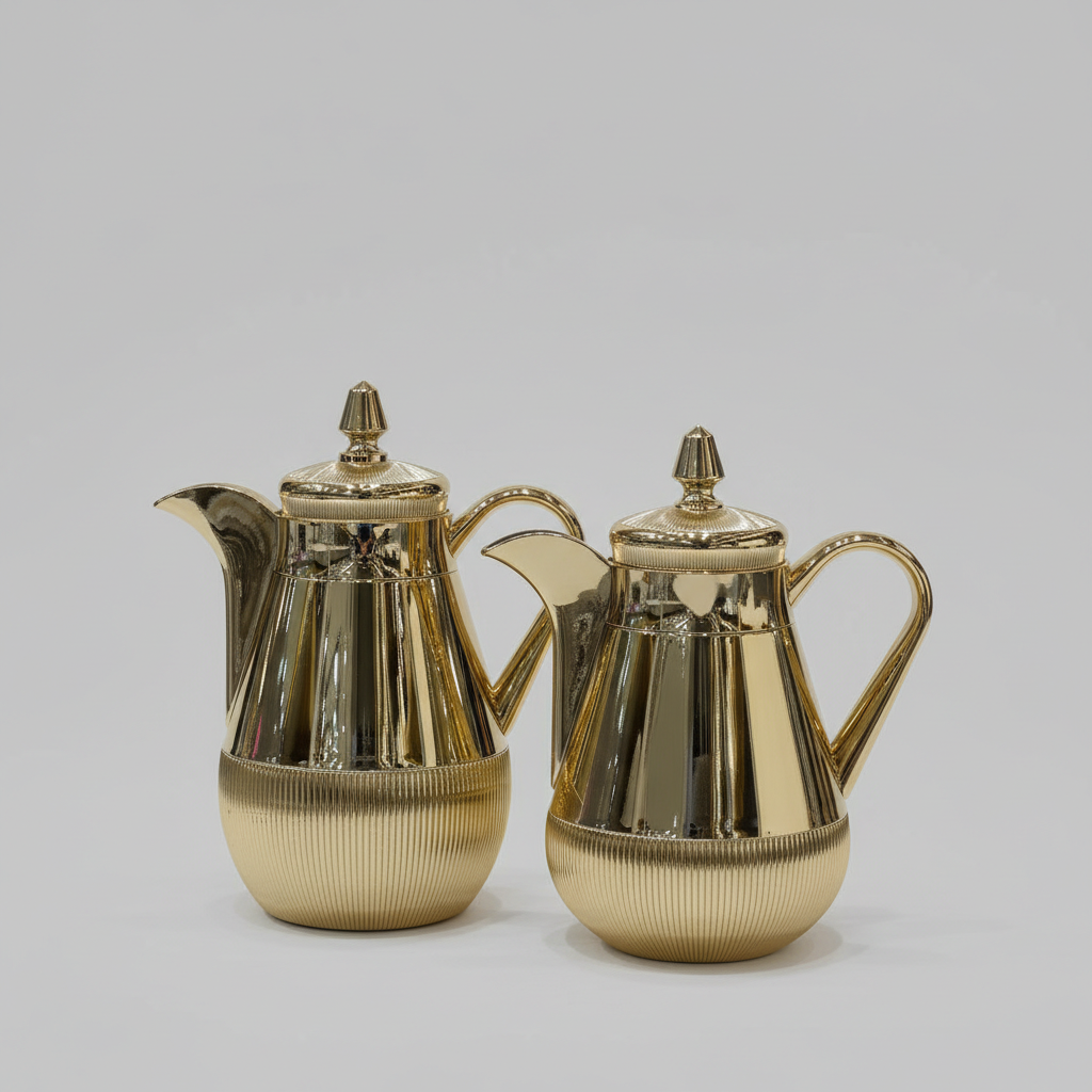 طقم دِلَّة الفُسَيْفِساء – قهوة وشاي (350ml + 500ml) – أبيض مزخرف