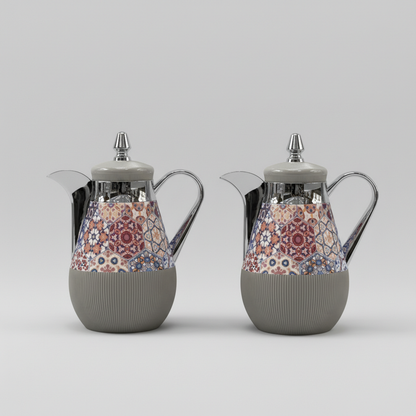 طقم دِلَّة الفُسَيْفِساء – قهوة وشاي (350ml + 500ml) – أبيض مزخرف