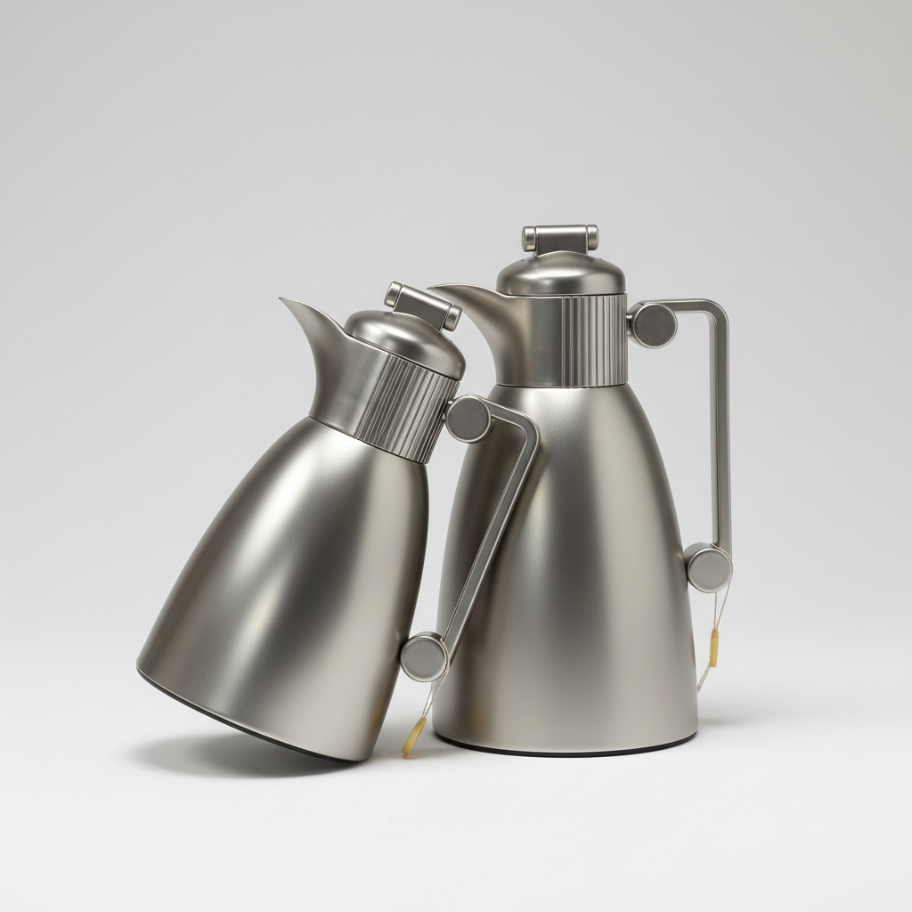 طقم دِلَّة المَجْلِس النُّخْبَة – قهوة وشاي (1L + 700ml) – فضي مطفي