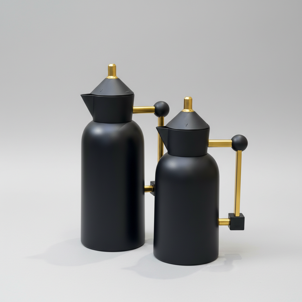 طقم دِلَّة العِزّ – قهوة وشاي (1L + 700ml) – أسود مطفي مع ذهبي