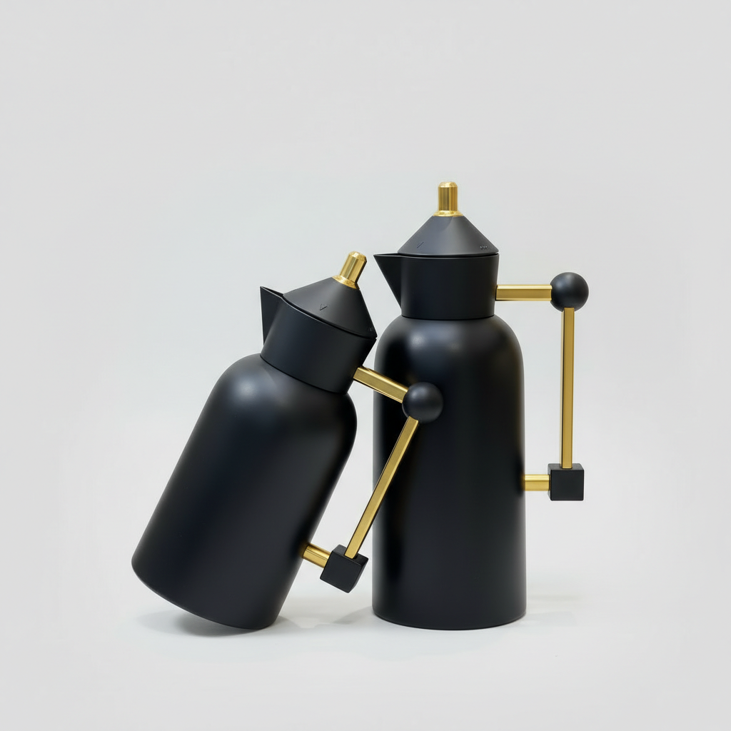 طقم دِلَّة العِزّ – قهوة وشاي (1L + 700ml) – أسود مطفي مع ذهبي