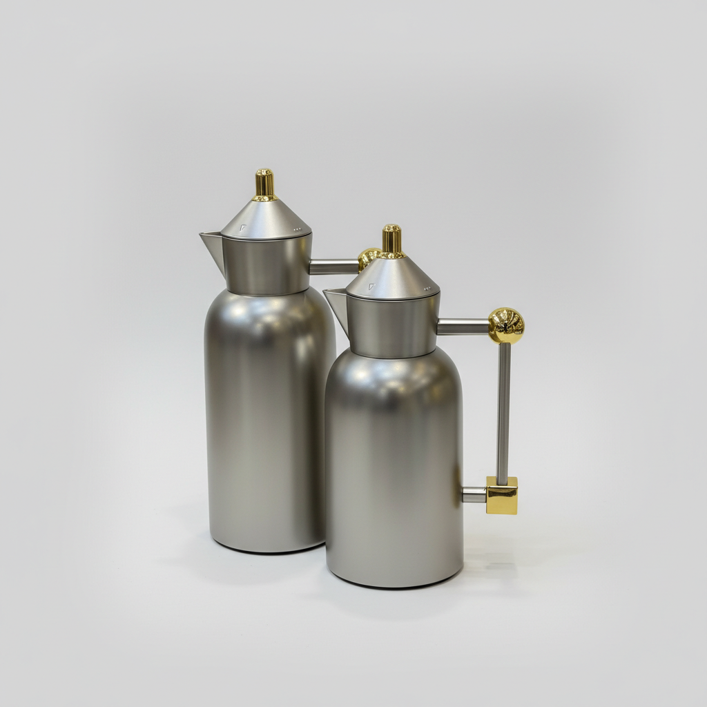 طقم دِلَّة العِزّ – قهوة وشاي (1L + 700ml) – أسود مطفي مع ذهبي