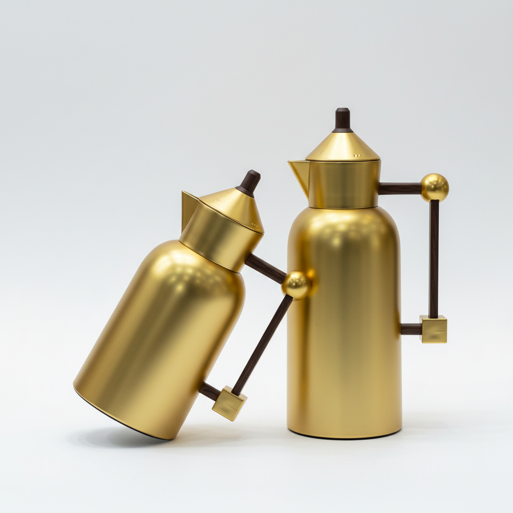 طقم دِلَّة العِزّ – قهوة وشاي (1L + 700ml) – أسود مطفي مع ذهبي