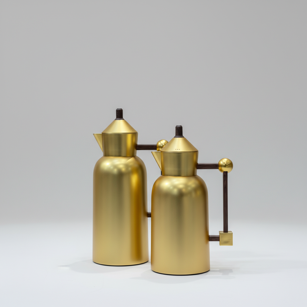 طقم دِلَّة العِزّ – قهوة وشاي (1L + 700ml) – أسود مطفي مع ذهبي