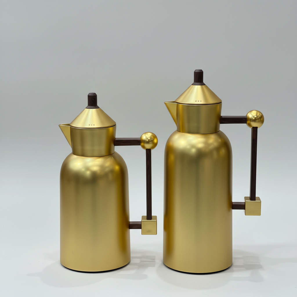 طقم دِلَّة العِزّ – قهوة وشاي (1L + 700ml) – أسود مطفي مع ذهبي