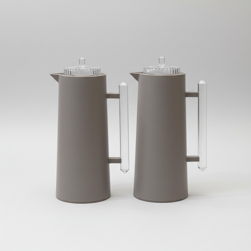 طقم دِلَّة الضِّيَافَة الحَدِيث – قهوة وشاي (1L + 700ml) – رمادي بمقابض أكريلك شفافة