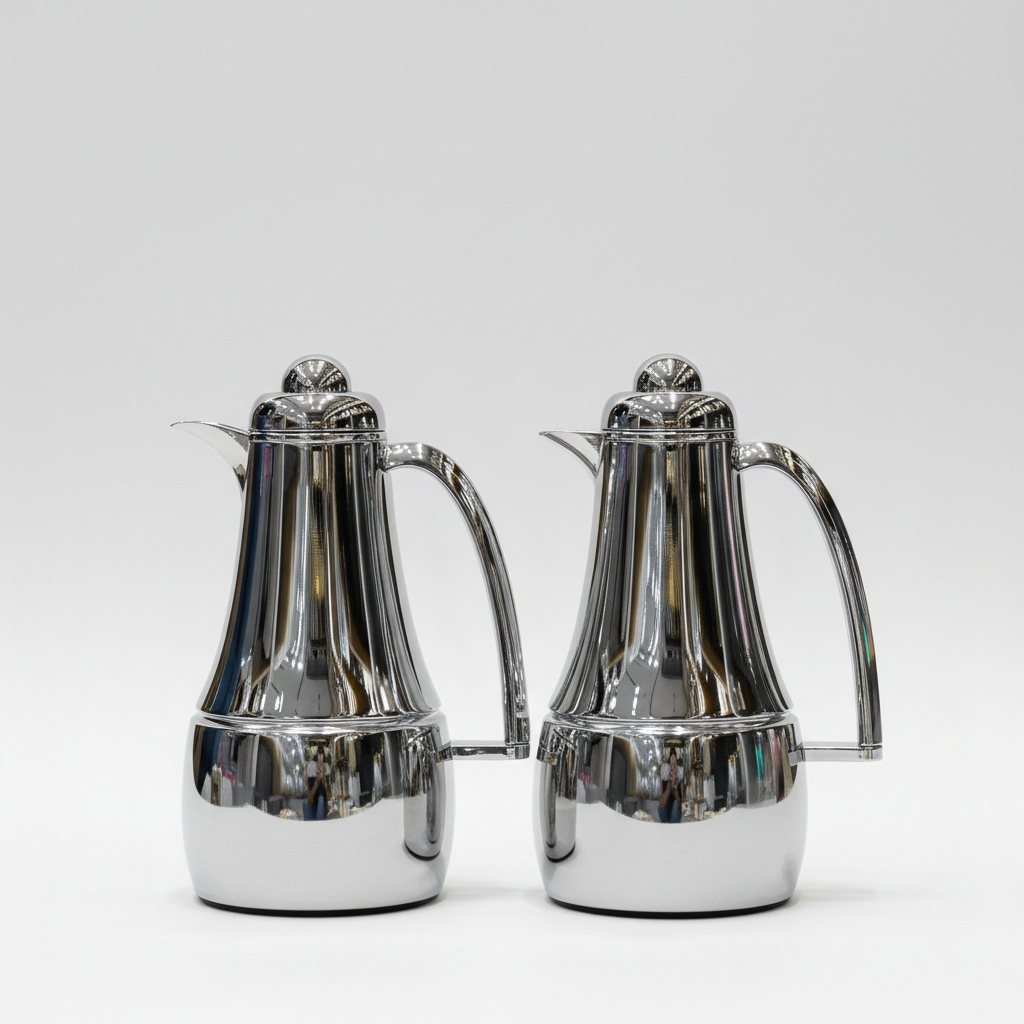 طقم دِلَّة المَرْجَان – قهوة وشاي (1L + 1L) – فضي كروم