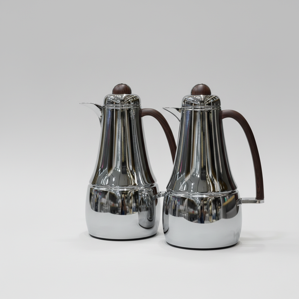 طقم دِلَّة المَرْجَان – قهوة وشاي (1L + 1L) – فضي كروم