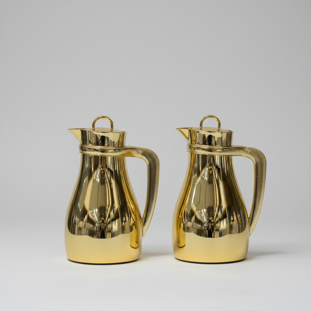 طقم دِلَّة الذَّهَب الكلاسيكي – قهوة وشاي (1L + 700ml) – ذهبي لامع