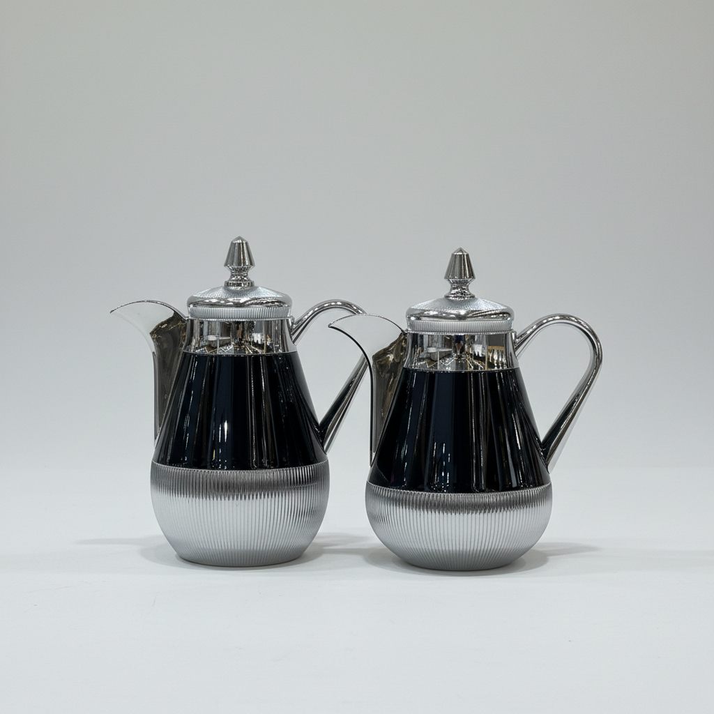 طقم دِلَّة الفُسَيْفِساء – قهوة وشاي (350ml + 500ml) – أبيض مزخرف