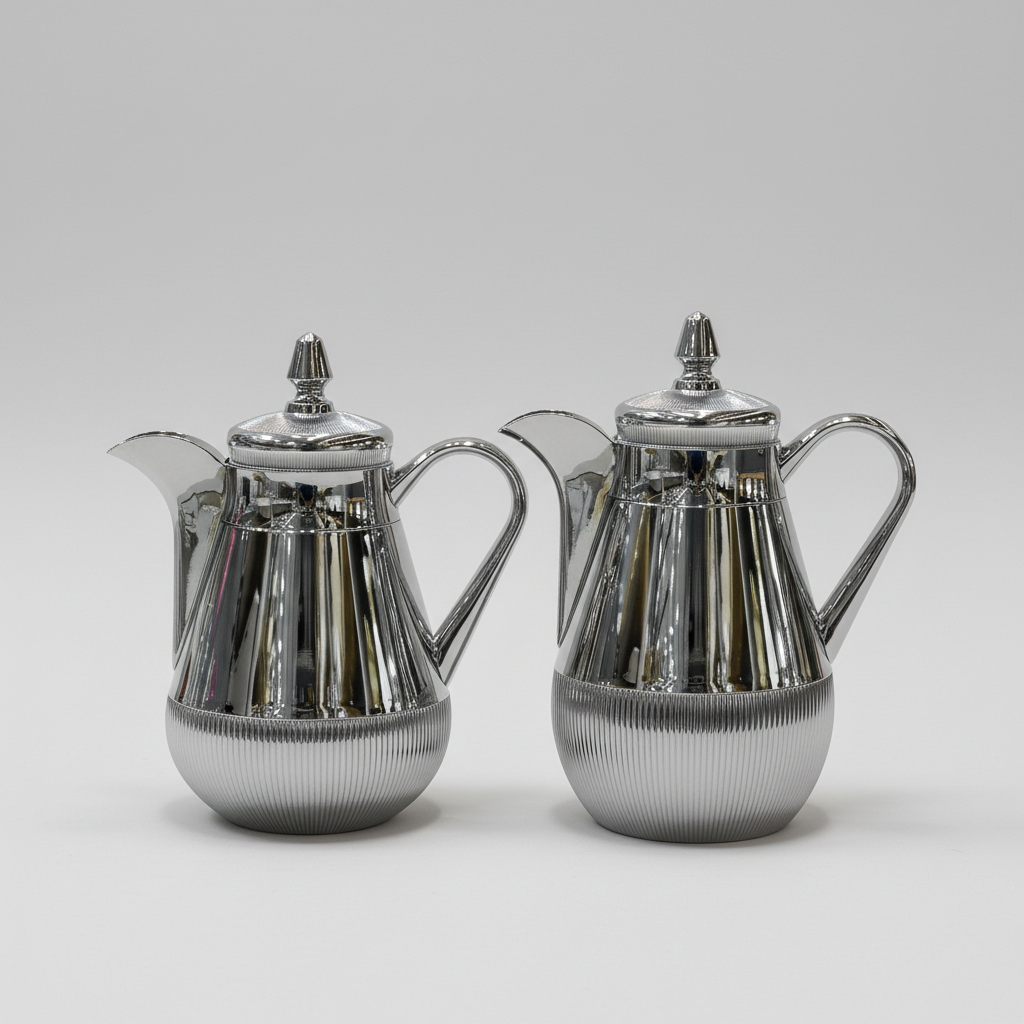 طقم دِلَّة الفُسَيْفِساء – قهوة وشاي (350ml + 500ml) – أبيض مزخرف