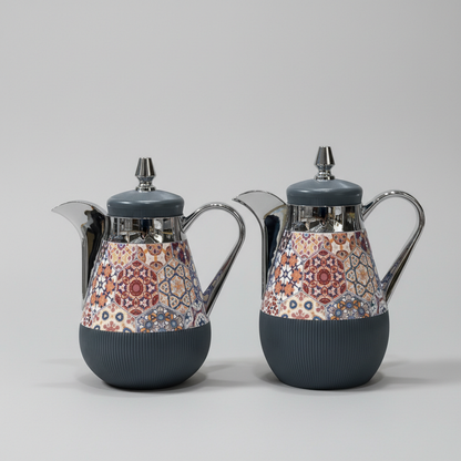 طقم دِلَّة الفُسَيْفِساء – قهوة وشاي (350ml + 500ml) – أبيض مزخرف