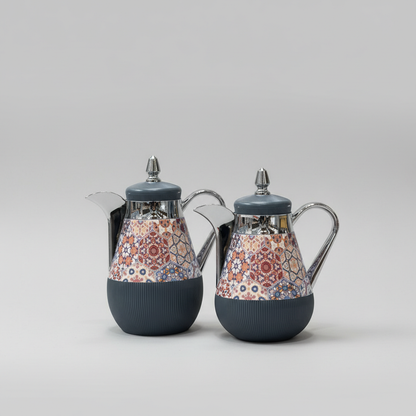 طقم دِلَّة الفُسَيْفِساء – قهوة وشاي (350ml + 500ml) – أبيض مزخرف