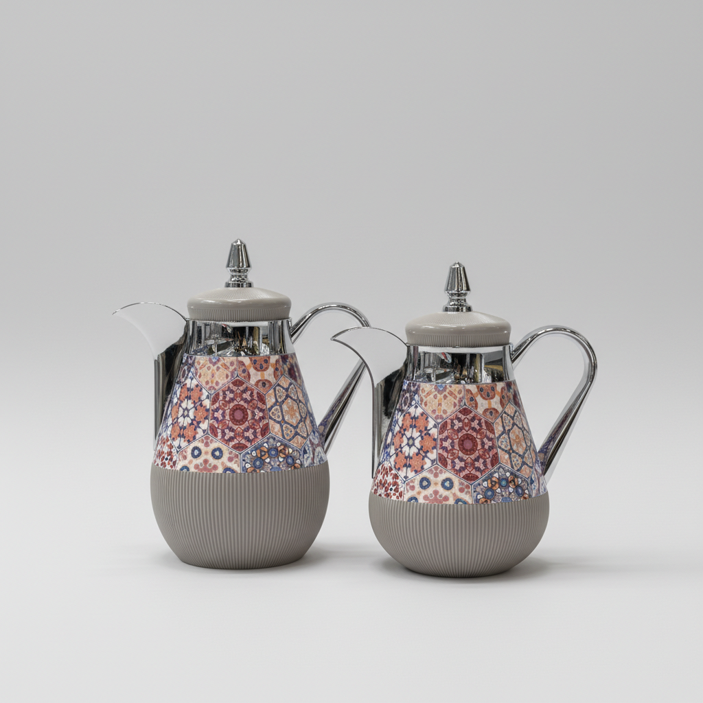 طقم دِلَّة الفُسَيْفِساء – قهوة وشاي (350ml + 500ml) – أبيض مزخرف