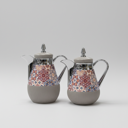طقم دِلَّة الفُسَيْفِساء – قهوة وشاي (350ml + 500ml) – أبيض مزخرف