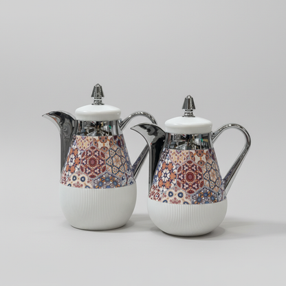 طقم دِلَّة الفُسَيْفِساء – قهوة وشاي (350ml + 500ml) – أبيض مزخرف